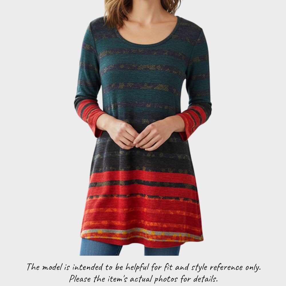 Radzoli Small Acrylic Wool Polyester Long Sleeve Sweater Dress Green Red
